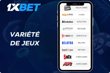 Découvrez la variété des machines à sous et jeux proposés par 1xBet"